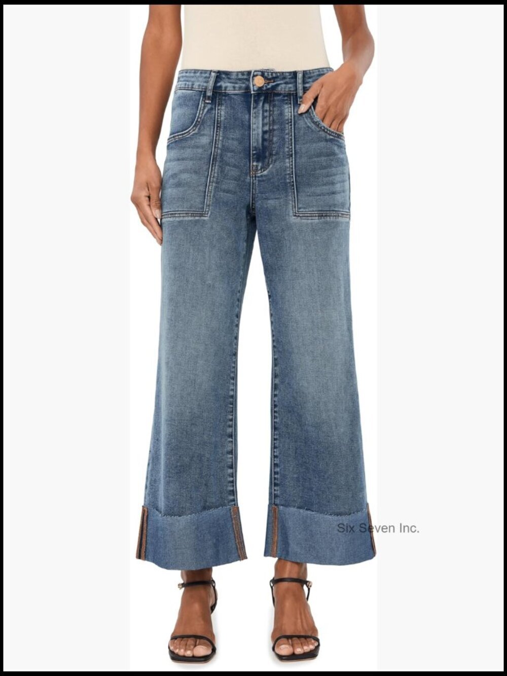 High-Rise Wide-Leg Jeans with Roll-Up Hem